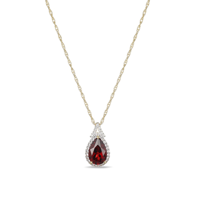 Pear-Shaped Garnet and White Lab-Created Sapphire Frame Pendant in Sterling Silver with 18K Gold Plate