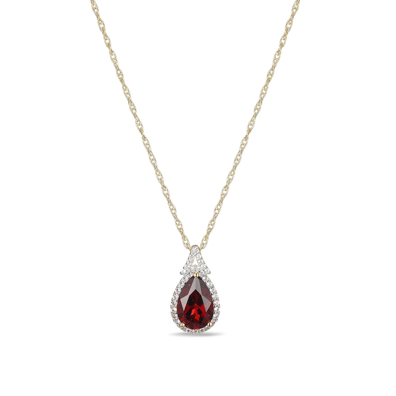 Main Image 1 of Pear-Shaped Garnet and White Lab-Created Sapphire Frame Pendant in Sterling Silver with 18K Gold Plate