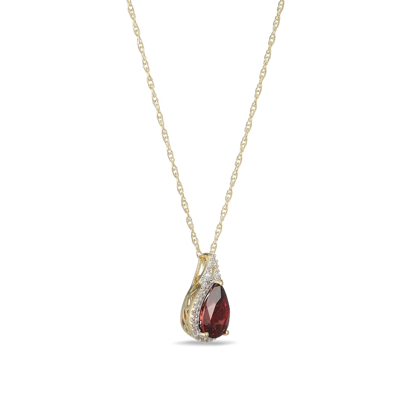 Pear-Shaped Garnet and White Lab-Created Sapphire Frame Pendant in Sterling Silver with 18K Gold Plate