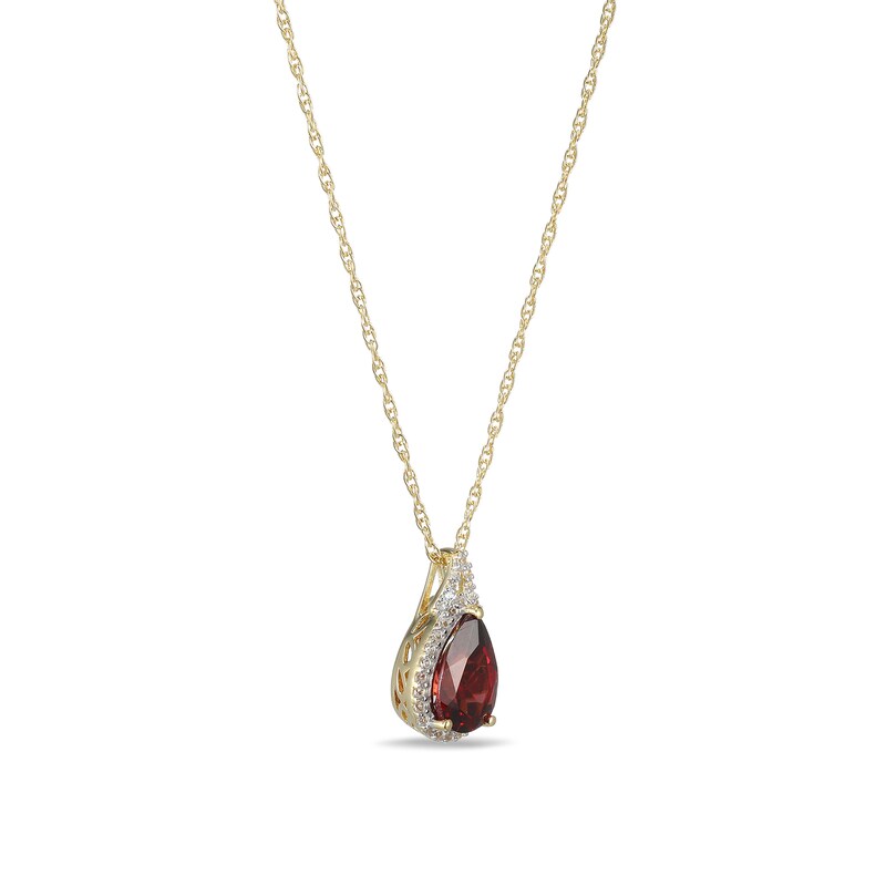 Main Image 2 of Pear-Shaped Garnet and White Lab-Created Sapphire Frame Pendant in Sterling Silver with 18K Gold Plate