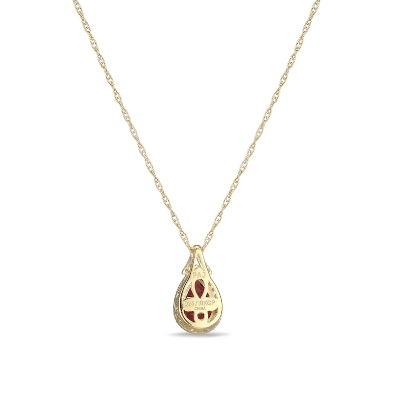 Main Image 4 of Pear-Shaped Garnet and White Lab-Created Sapphire Frame Pendant in Sterling Silver with 18K Gold Plate