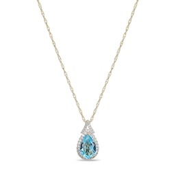 Pear-Shaped Swiss Blue Topaz and White Lab-Created Sapphire Frame Pendant in Sterling Silver with 18K Gold Plate