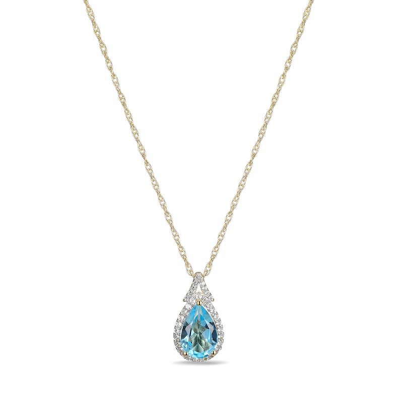 Main Image 1 of Pear-Shaped Swiss Blue Topaz and White Lab-Created Sapphire Frame Pendant in Sterling Silver with 18K Gold Plate