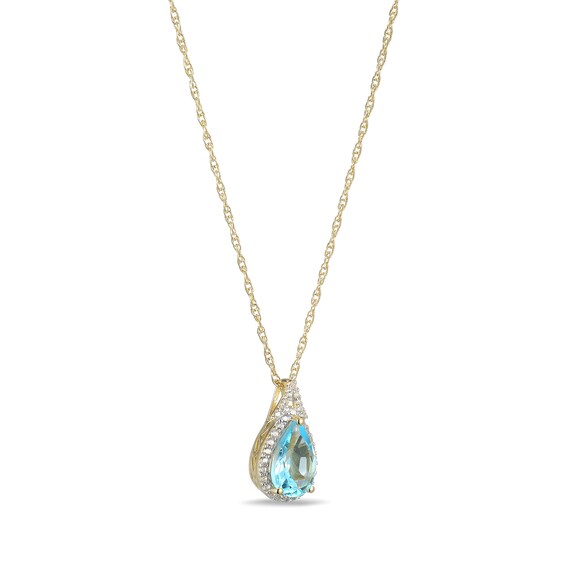 Pear-Shaped Swiss Blue Topaz and White Lab-Created Sapphire Frame Pendant in Sterling Silver with 18K Gold Plate
