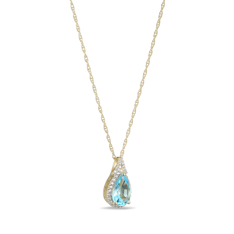 Main Image 2 of Pear-Shaped Swiss Blue Topaz and White Lab-Created Sapphire Frame Pendant in Sterling Silver with 18K Gold Plate
