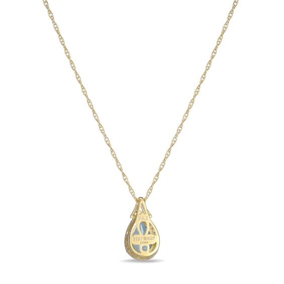 Pear-Shaped Swiss Blue Topaz and White Lab-Created Sapphire Frame Pendant in Sterling Silver with 18K Gold Plate