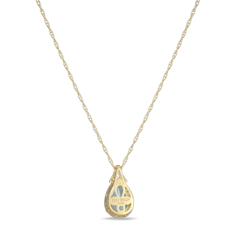 Main Image 4 of Pear-Shaped Swiss Blue Topaz and White Lab-Created Sapphire Frame Pendant in Sterling Silver with 18K Gold Plate