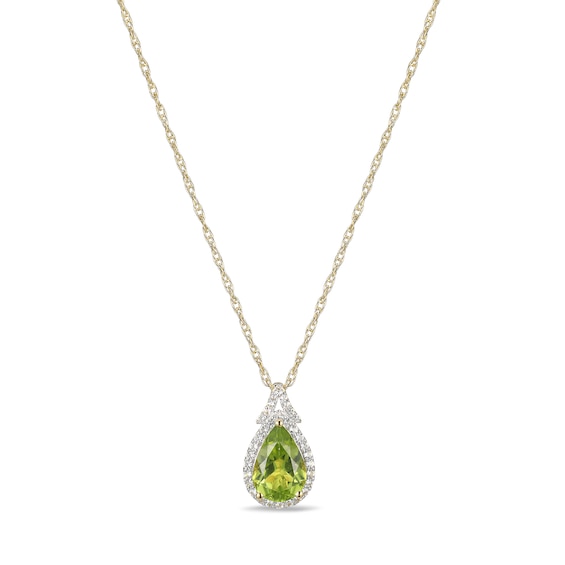 Pear-Shaped Peridot and White Lab-Created Sapphire Frame Pendant in Sterling Silver with 18K Gold Plate