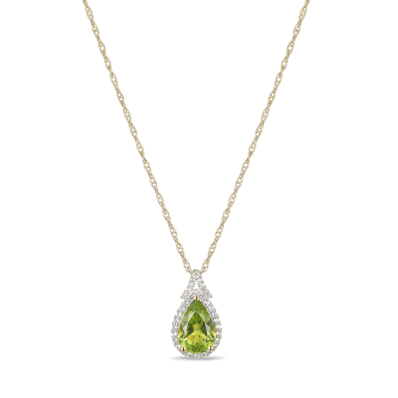 Main Image 1 of Pear-Shaped Peridot and White Lab-Created Sapphire Frame Pendant in Sterling Silver with 18K Gold Plate