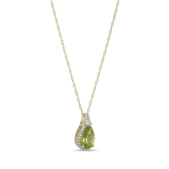 Pear-Shaped Peridot and White Lab-Created Sapphire Frame Pendant in Sterling Silver with 18K Gold Plate