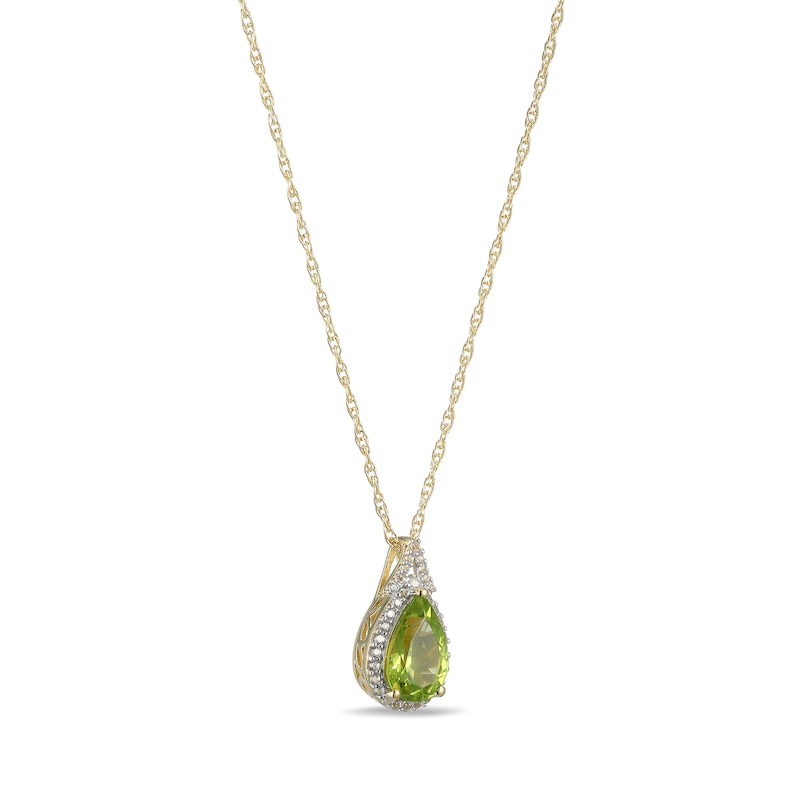 Main Image 2 of Pear-Shaped Peridot and White Lab-Created Sapphire Frame Pendant in Sterling Silver with 18K Gold Plate
