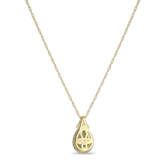 Pear-Shaped Peridot and White Lab-Created Sapphire Frame Pendant in Sterling Silver with 18K Gold Plate