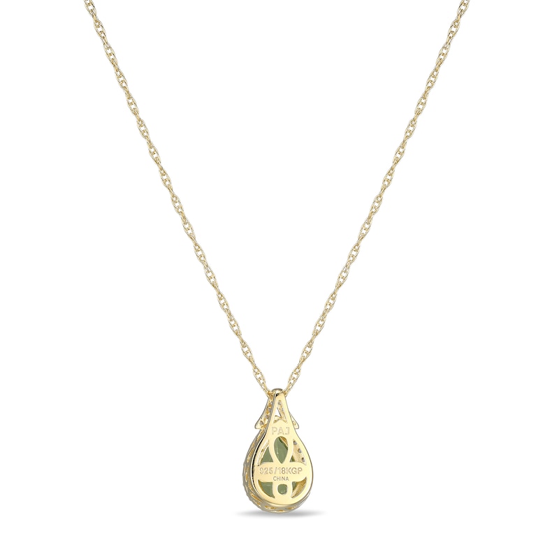 Main Image 4 of Pear-Shaped Peridot and White Lab-Created Sapphire Frame Pendant in Sterling Silver with 18K Gold Plate