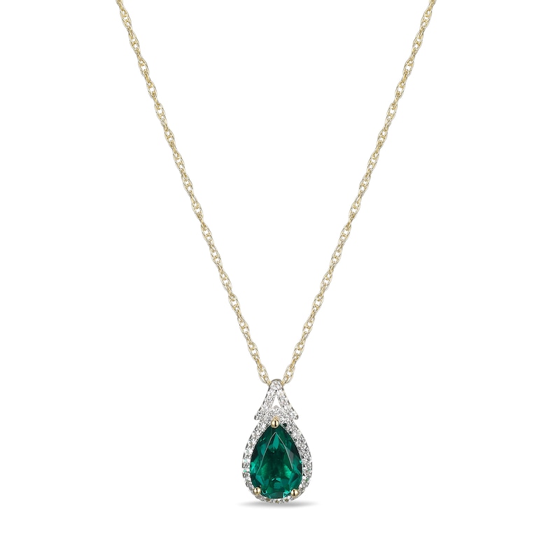Main Image 1 of Pear-Shaped Green Quartz and White Lab-Created Sapphire Frame Pendant in Sterling Silver with 18K Gold Plate
