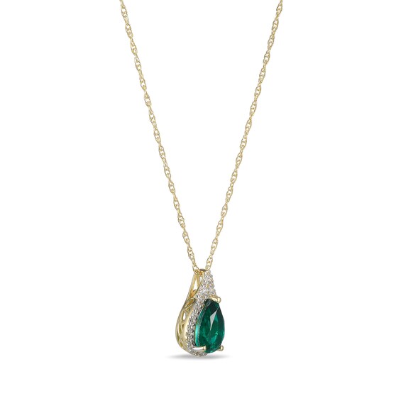 Pear-Shaped Green Quartz and White Lab-Created Sapphire Frame Pendant in Sterling Silver with 18K Gold Plate