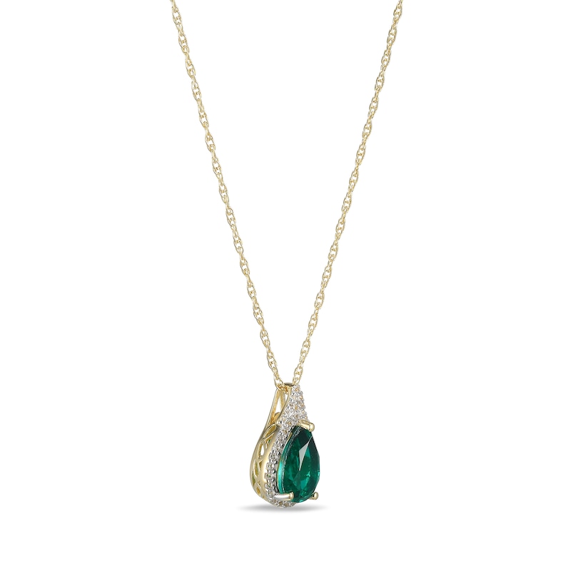 Main Image 2 of Pear-Shaped Green Quartz and White Lab-Created Sapphire Frame Pendant in Sterling Silver with 18K Gold Plate