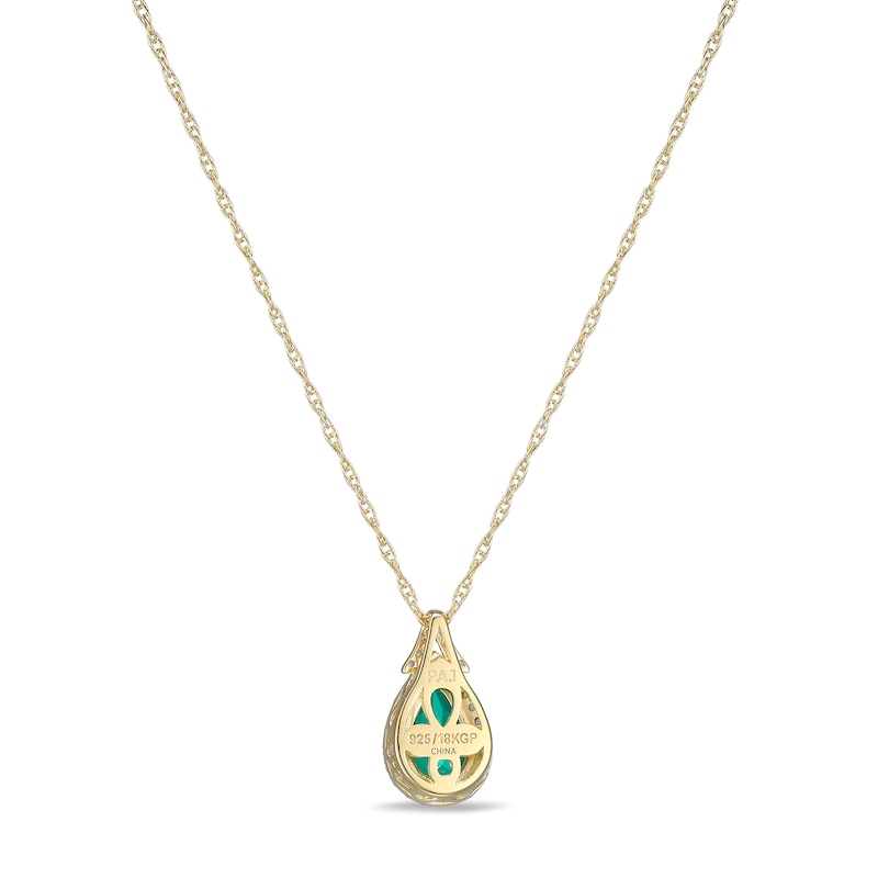 Main Image 4 of Pear-Shaped Green Quartz and White Lab-Created Sapphire Frame Pendant in Sterling Silver with 18K Gold Plate