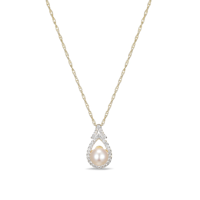 5.5-6.0mm Cultured Freshwater Pearl and White Lab-Created Sapphire Frame Pendant in Sterling Silver with 18K Gold Plate