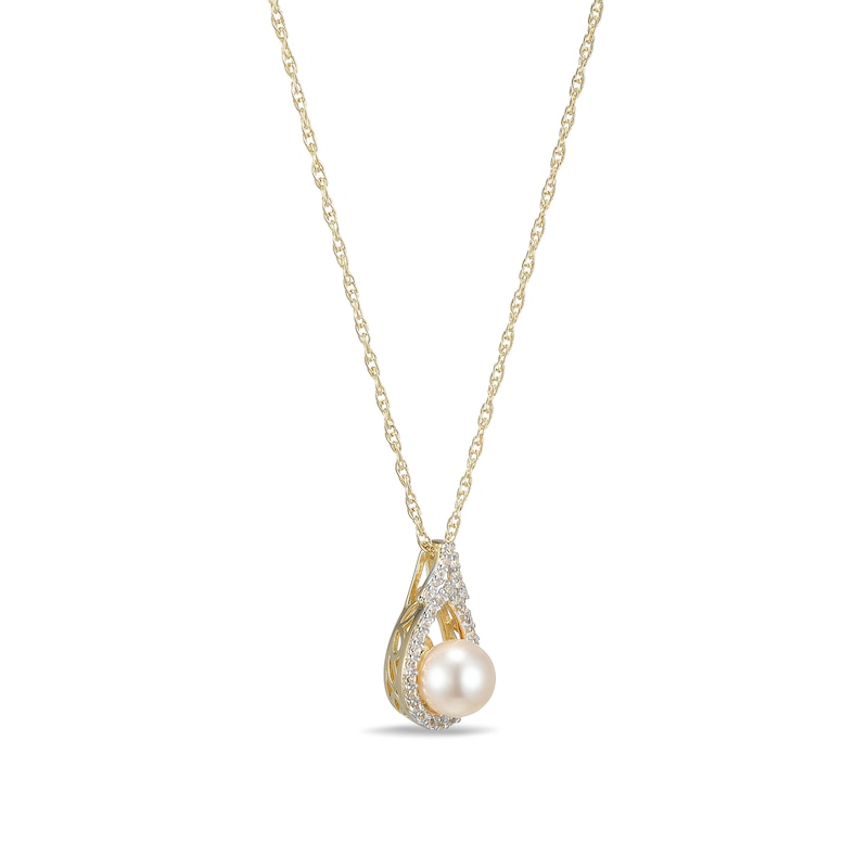 5.5-6.0mm Cultured Freshwater Pearl and White Lab-Created Sapphire Frame Pendant in Sterling Silver with 18K Gold Plate