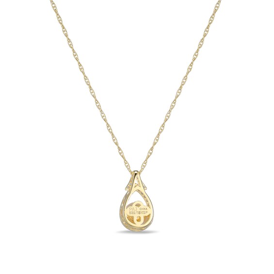 5.5-6.0mm Freshwater Cultured Pearl and White Lab-Created Sapphire Frame Pendant in Sterling Silver with 18K Gold Plate