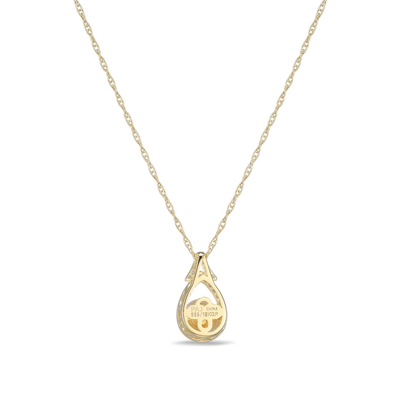 Main Image 4 of 5.5-6.0mm Freshwater Cultured Pearl and White Lab-Created Sapphire Frame Pendant in Sterling Silver with 18K Gold Plate