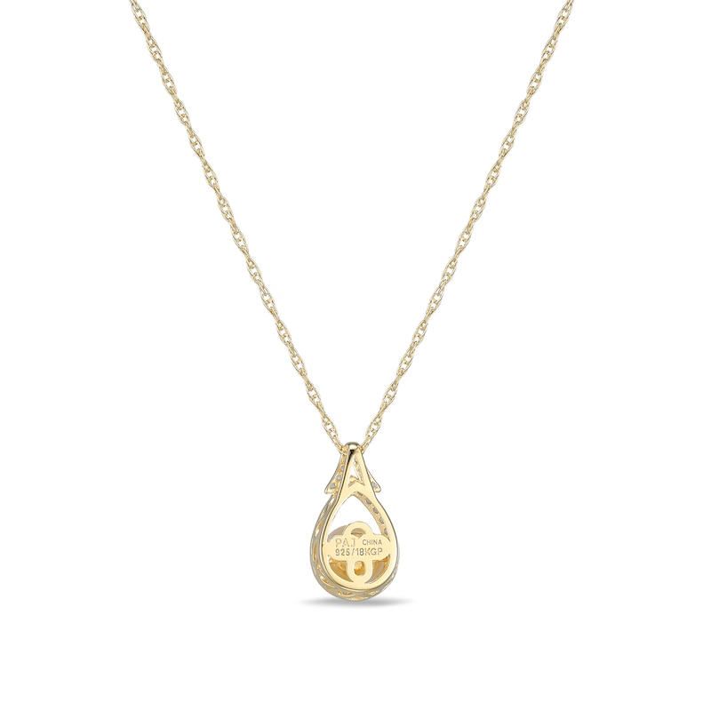 5.5-6.0mm Cultured Freshwater Pearl and White Lab-Created Sapphire Frame Pendant in Sterling Silver with 18K Gold Plate