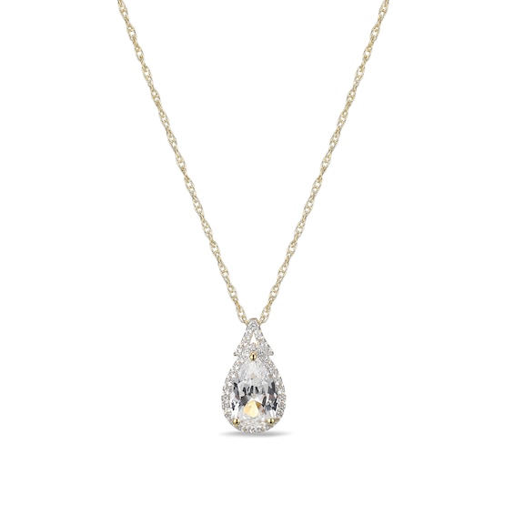 Pear-Shaped White Lab-Created Sapphire Frame Pendant in Sterling Silver with 18K Gold Plate
