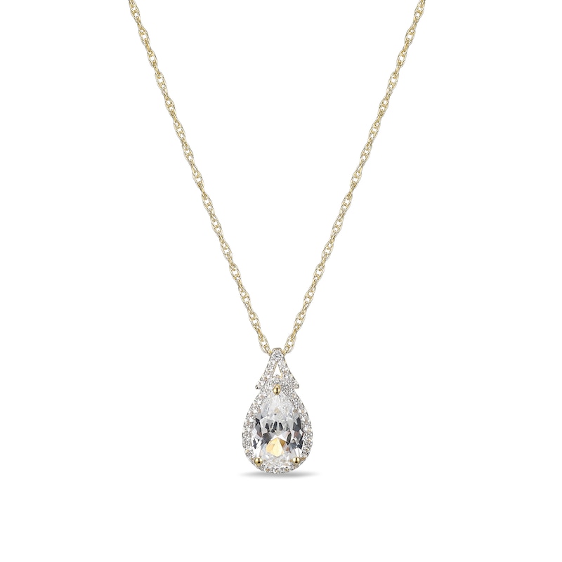 Main Image 1 of Pear-Shaped White Lab-Created Sapphire Frame Pendant in Sterling Silver with 18K Gold Plate