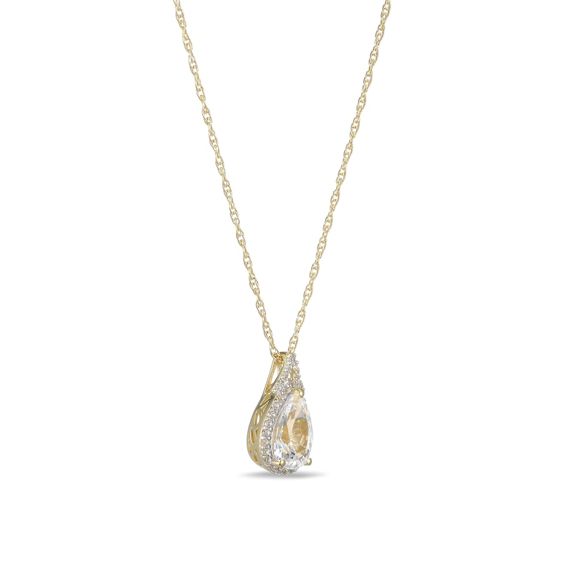 Main Image 2 of Pear-Shaped White Lab-Created Sapphire Frame Pendant in Sterling Silver with 18K Gold Plate