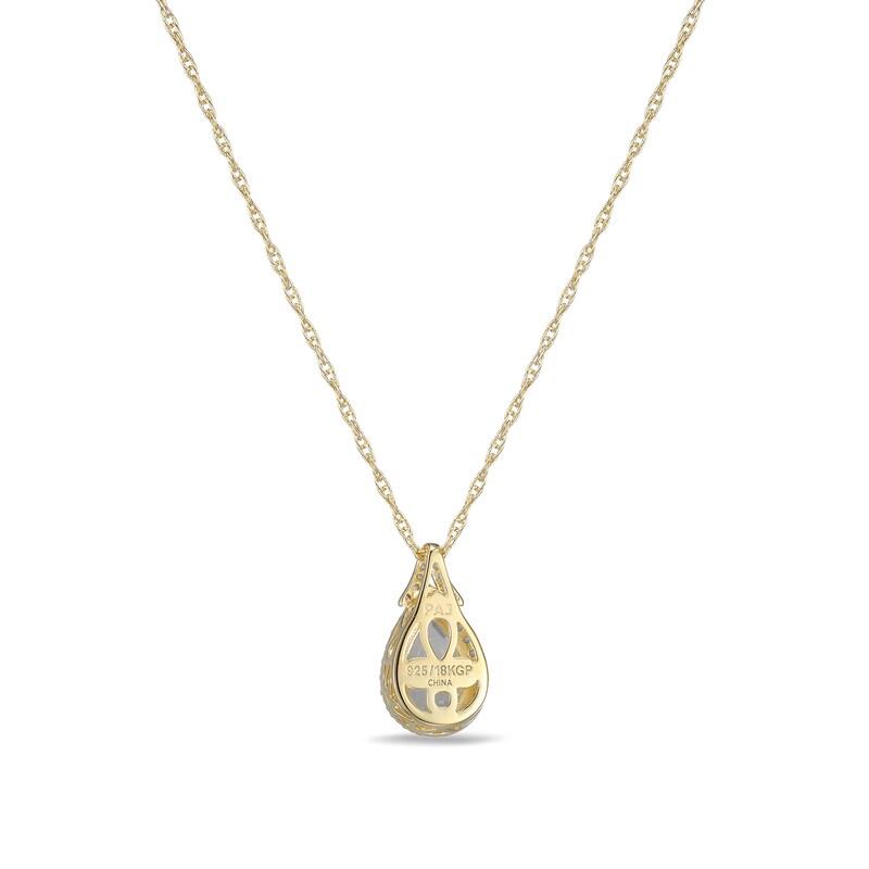 Main Image 4 of Pear-Shaped White Lab-Created Sapphire Frame Pendant in Sterling Silver with 18K Gold Plate