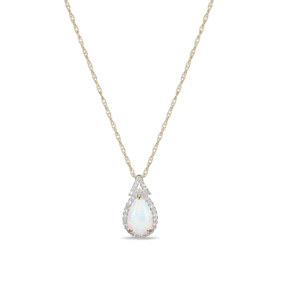 Pear-Shaped Lab-Created Opal and White Sapphire Frame Pendant in Sterling Silver with 18K Gold Plate