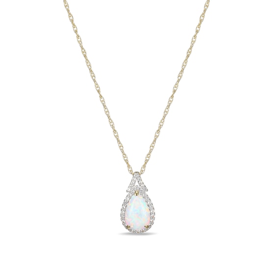 Pear-Shaped Lab-Created Opal and White Sapphire Frame Pendant in Sterling Silver with 18K Gold Plate