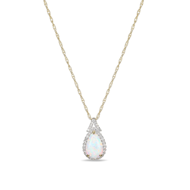 Main Image 1 of Pear-Shaped Lab-Created Opal and White Sapphire Frame Pendant in Sterling Silver with 18K Gold Plate