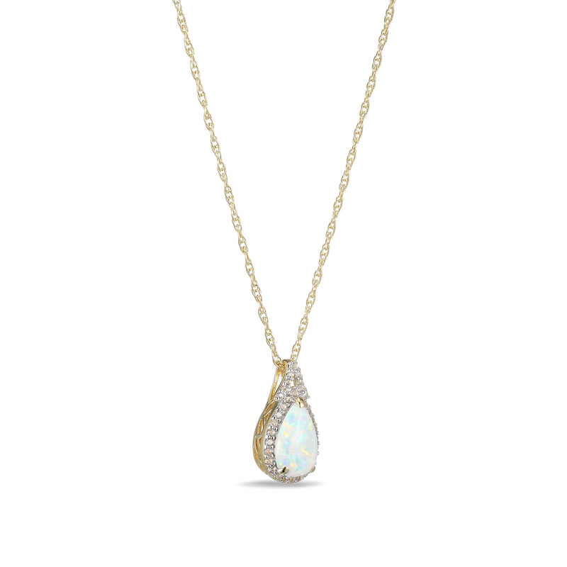 Main Image 2 of Pear-Shaped Lab-Created Opal and White Sapphire Frame Pendant in Sterling Silver with 18K Gold Plate