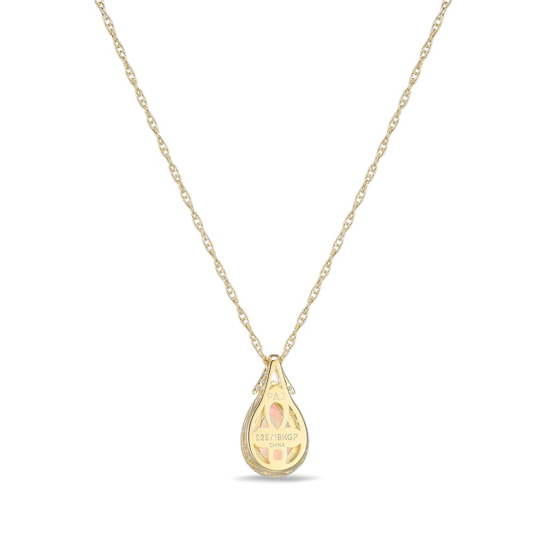 Main Image 4 of Pear-Shaped Lab-Created Opal and White Sapphire Frame Pendant in Sterling Silver with 18K Gold Plate