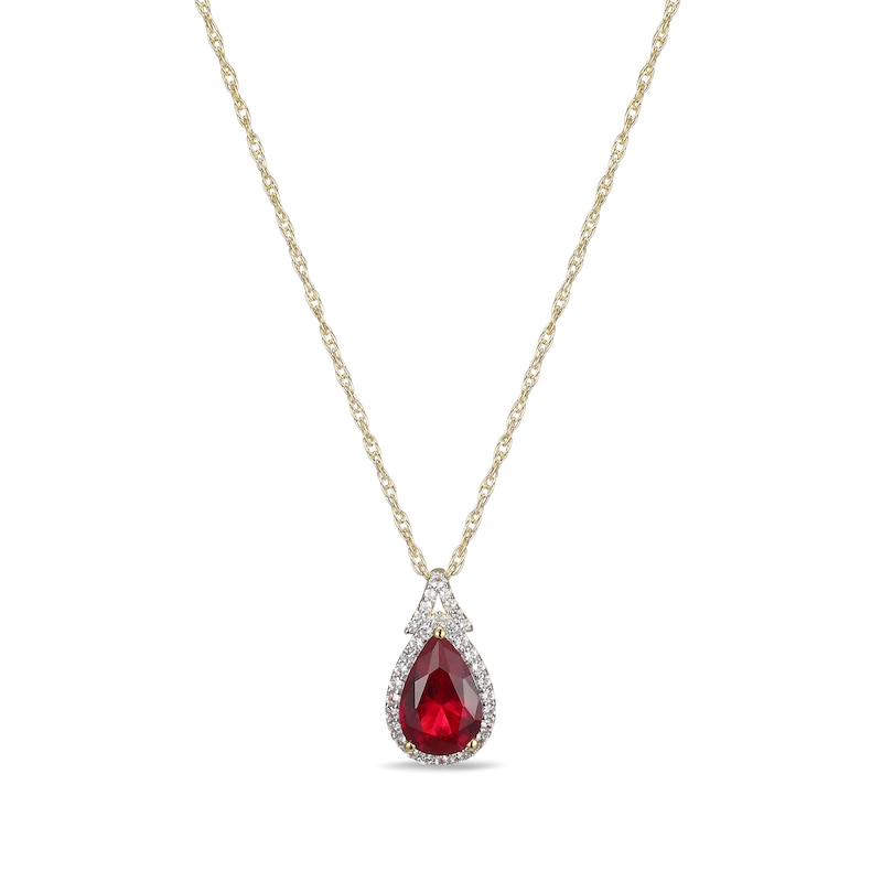 Main Image 1 of Pear-Shaped Lab-Created Ruby and White Sapphire Frame Pendant in Sterling Silver with 18K Gold Plate