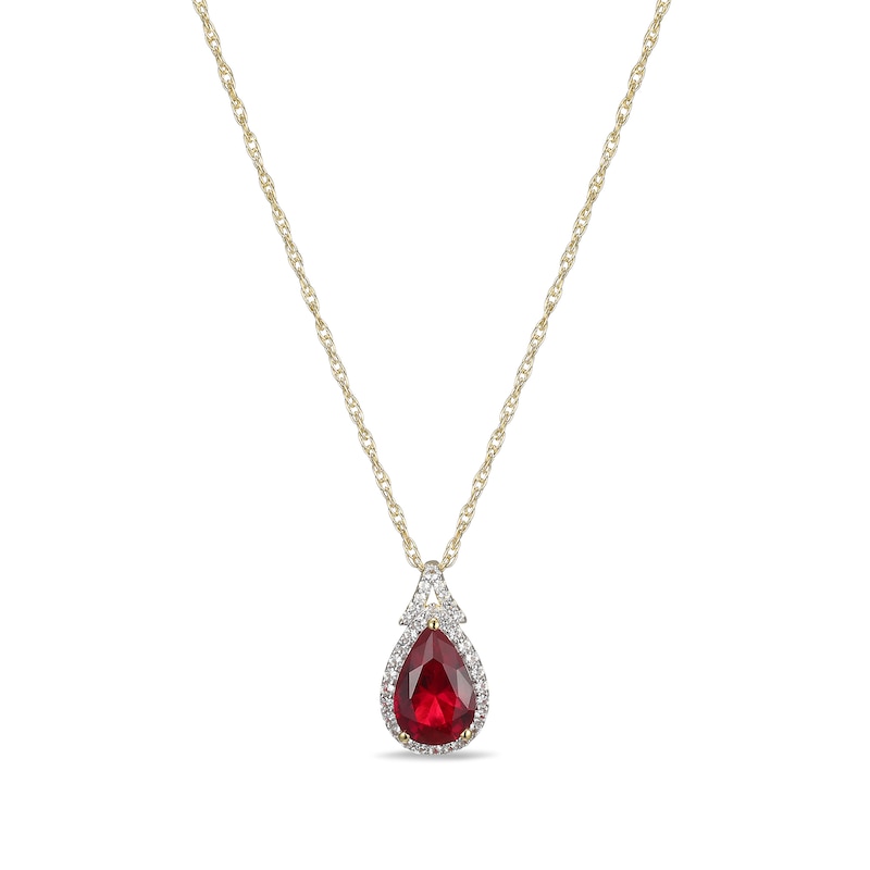 Pear-Shaped Lab-Created Ruby and White Sapphire Frame Pendant in Sterling Silver with 18K Gold Plate