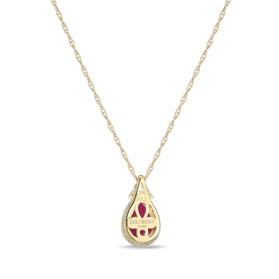 Pear-Shaped Lab-Created Ruby and White Sapphire Frame Pendant in Sterling Silver with 18K Gold Plate