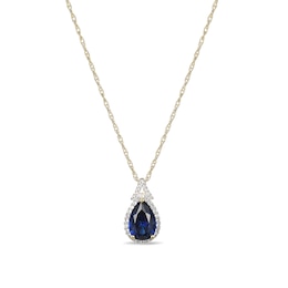 Pear-Shaped Lab-Created Blue and White Sapphire Frame Pendant in Sterling Silver with 18K Gold Plate