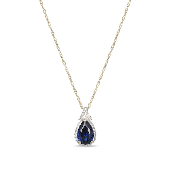 Pear-Shaped Lab-Created Blue and White Sapphire Frame Pendant in Sterling Silver with 18K Gold Plate