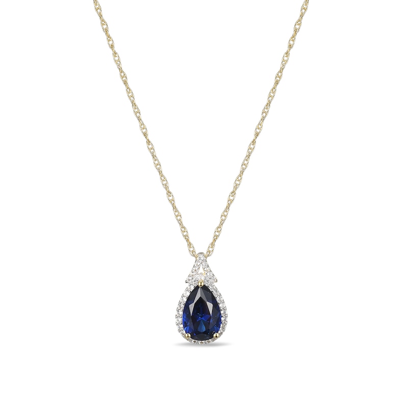 Main Image 1 of Pear-Shaped Lab-Created Blue and White Sapphire Frame Pendant in Sterling Silver with 18K Gold Plate