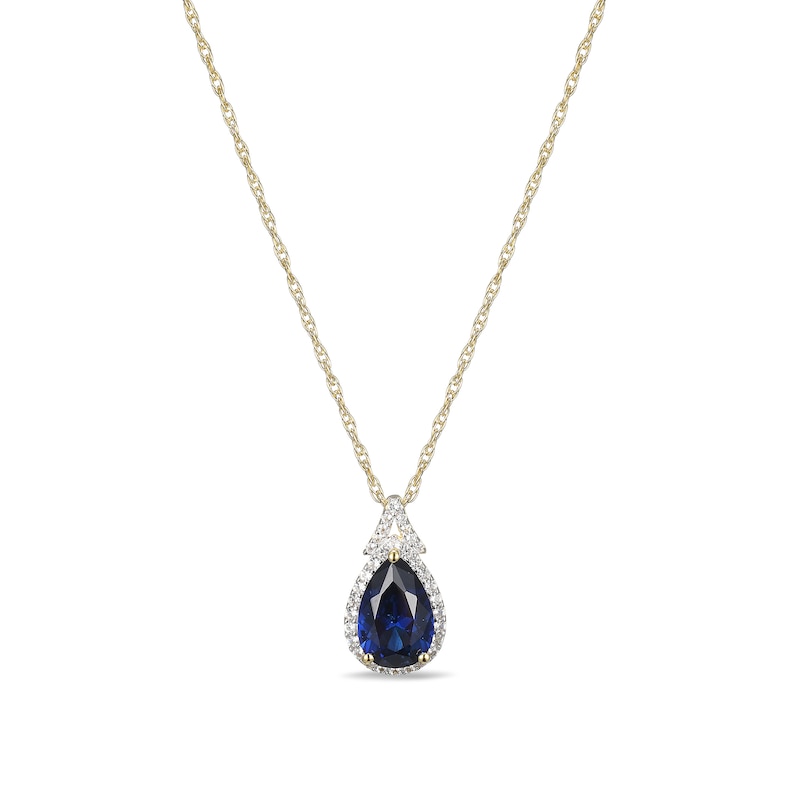 Pear-Shaped Lab-Created Blue and White Sapphire Frame Pendant in ...