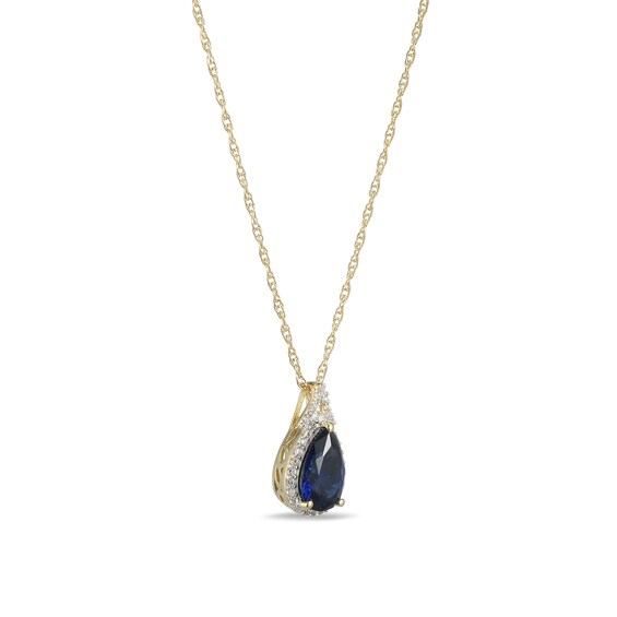 Pear-Shaped Lab-Created Blue and White Sapphire Frame Pendant in Sterling Silver with 18K Gold Plate