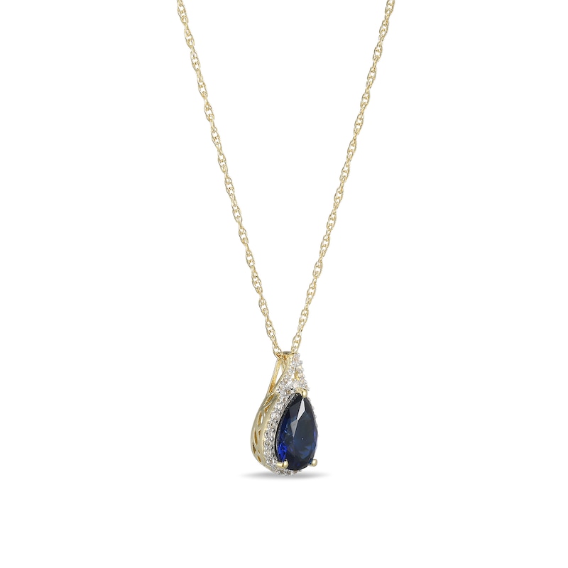 Main Image 2 of Pear-Shaped Lab-Created Blue and White Sapphire Frame Pendant in Sterling Silver with 18K Gold Plate