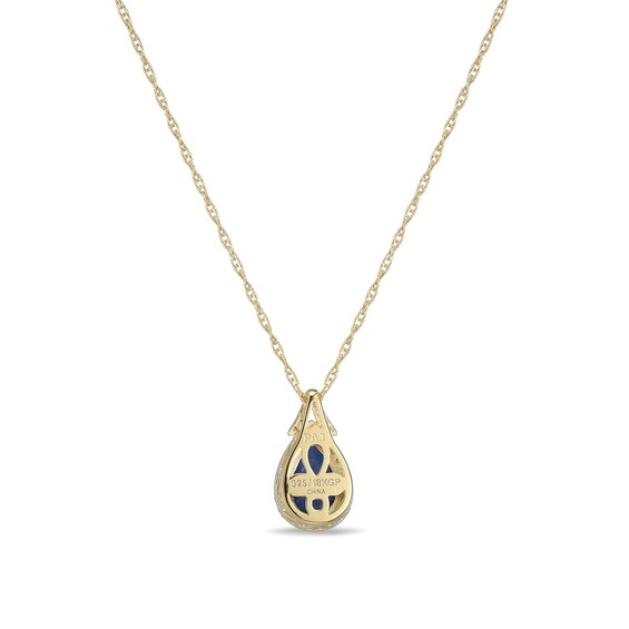 Pear-Shaped Lab-Created Blue and White Sapphire Frame Pendant in Sterling Silver with 18K Gold Plate