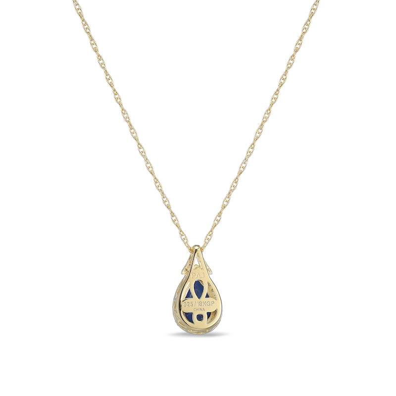 Main Image 4 of Pear-Shaped Lab-Created Blue and White Sapphire Frame Pendant in Sterling Silver with 18K Gold Plate