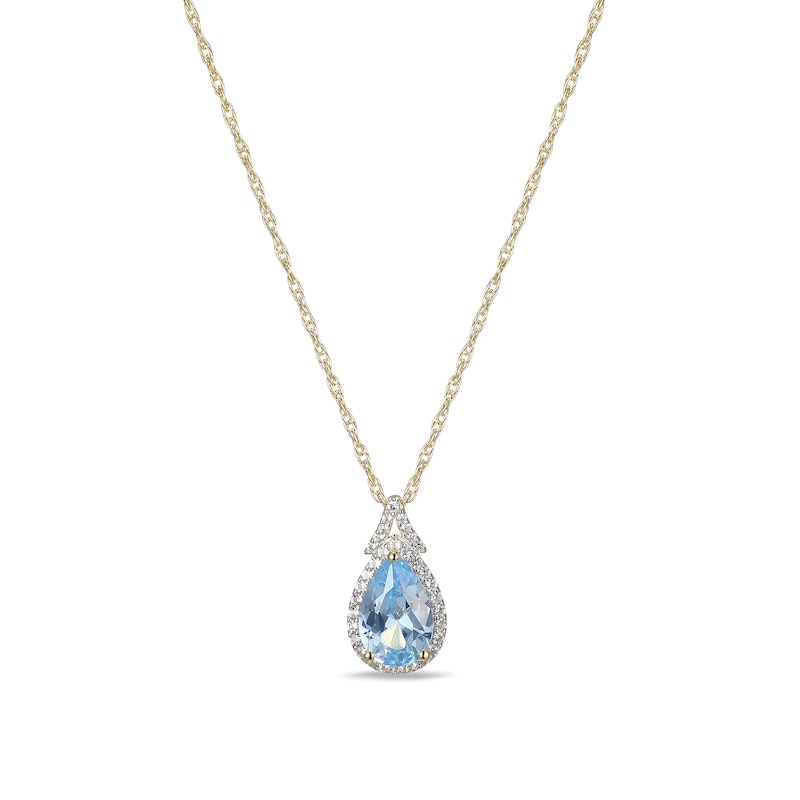 Main Image 1 of Pear-Shaped Lab-Created Blue Spinel and White Sapphire Frame Pendant in Sterling Silver with 18K Gold Plate