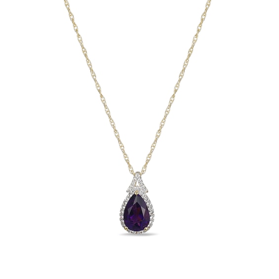 Pear-Shaped Amethyst and White Lab-Created Sapphire Frame Pendant in Sterling Silver with 18K Gold Plate