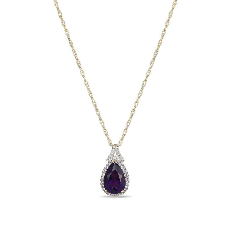 Main Image 1 of Pear-Shaped Amethyst and White Lab-Created Sapphire Frame Pendant in Sterling Silver with 18K Gold Plate