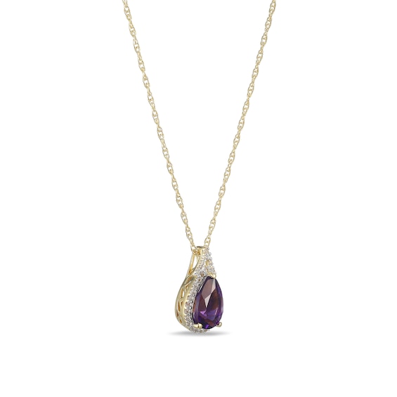 Pear-Shaped Amethyst and White Lab-Created Sapphire Frame Pendant in Sterling Silver with 18K Gold Plate